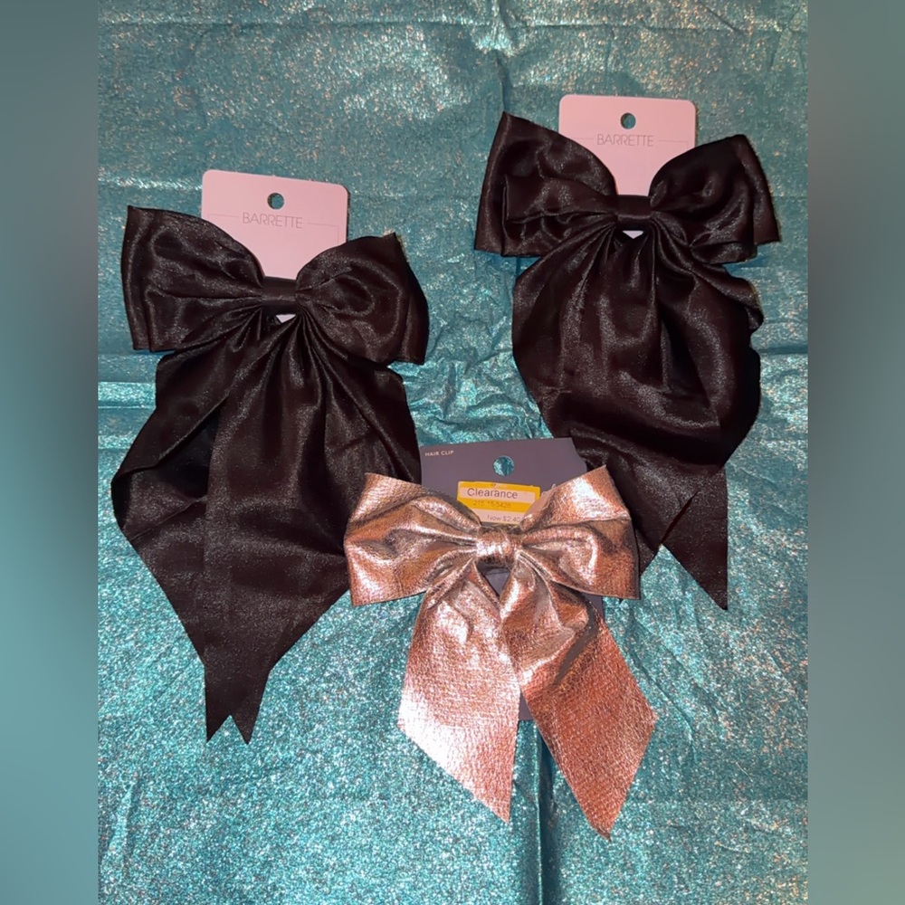 Target Hair Bows X3 NEW Elegant Black/silver Satin Hair Bows